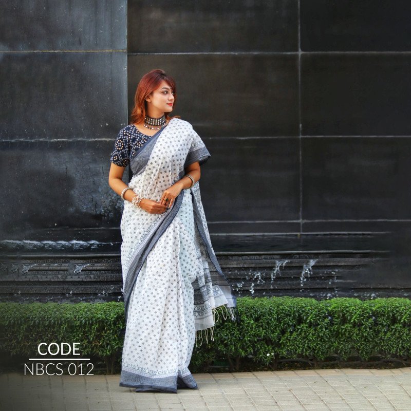 Block cotton saree NBCS0012