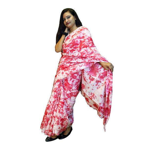 Khadi Cotton Saree - White & Red